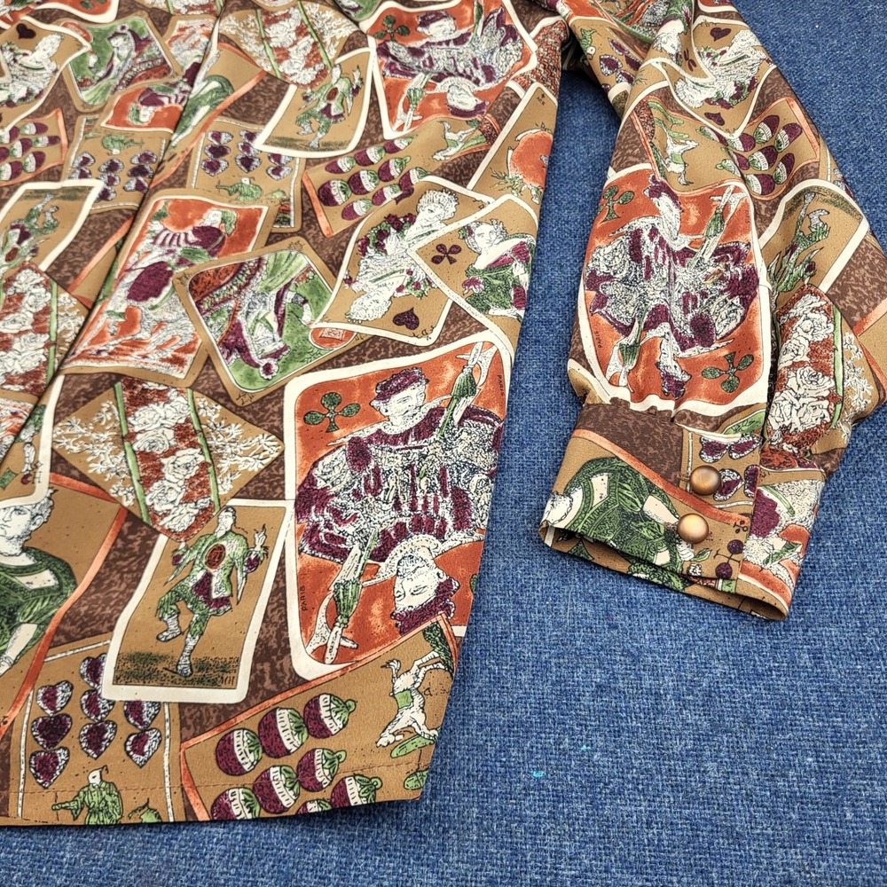 Sophisticates by Pendleton Playing Card Print Blouse Brown Green Vintage Size 10 - Picture 2 of 14